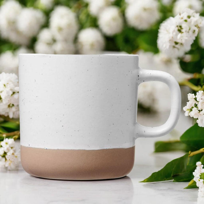 Weiße gesprenkelte Kaffeetasse 360 ml mit Henkel