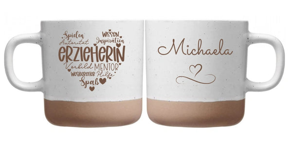 Tasse mit Gravur: Erzieherin Herz Wortwolke personalisiert mit Name
