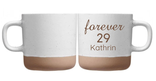 Geburtstags Tasse mit Gravur: forever 29 mit Name – personalisiertes Geburtstagsgeschenk