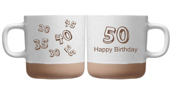 Geburtstags Tasse mit Gravur: 50 Happy Birthday – personalisierte Geburtstagstasse mit Jahreszahl