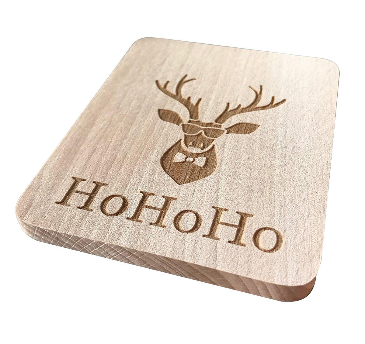 8 Stück Raclette Untersetzer mit Gravur (HoHoHo – Cooler Hirsch) - Laser Tattoo - exklusive Lasergravuren e.K.