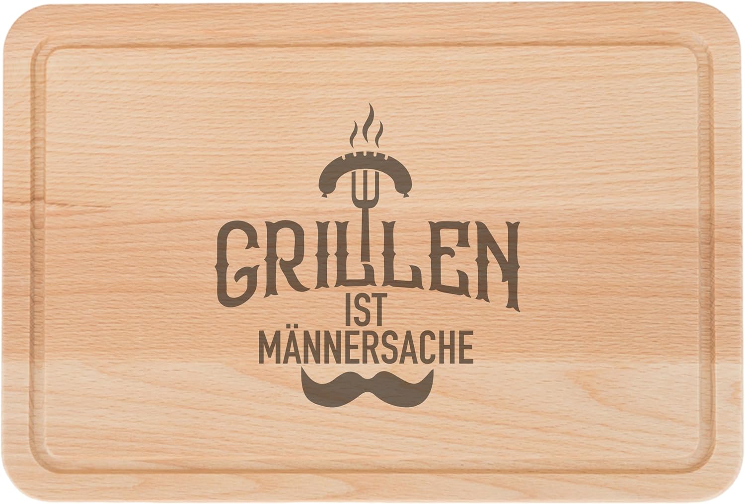 Brotzeitbrett aus Buchenholz mit Gravur „Grillen ist Männersache“, 30×20 cm