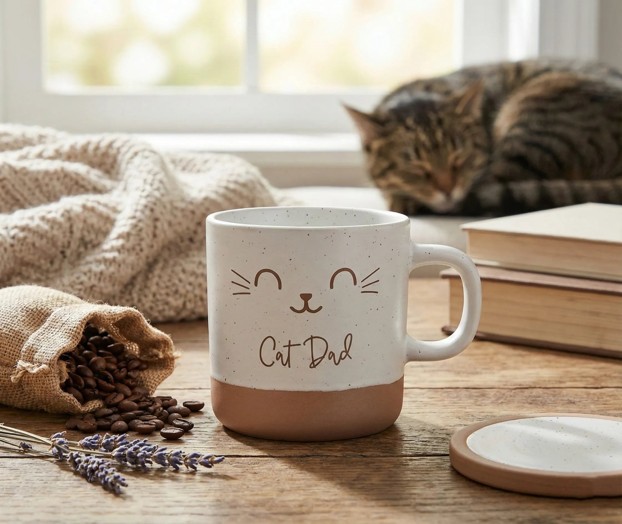 Cat Dad Tasse 360 ml aus Steingut mit Lasergravur | Katzenpapa Geschenk-Tasse
