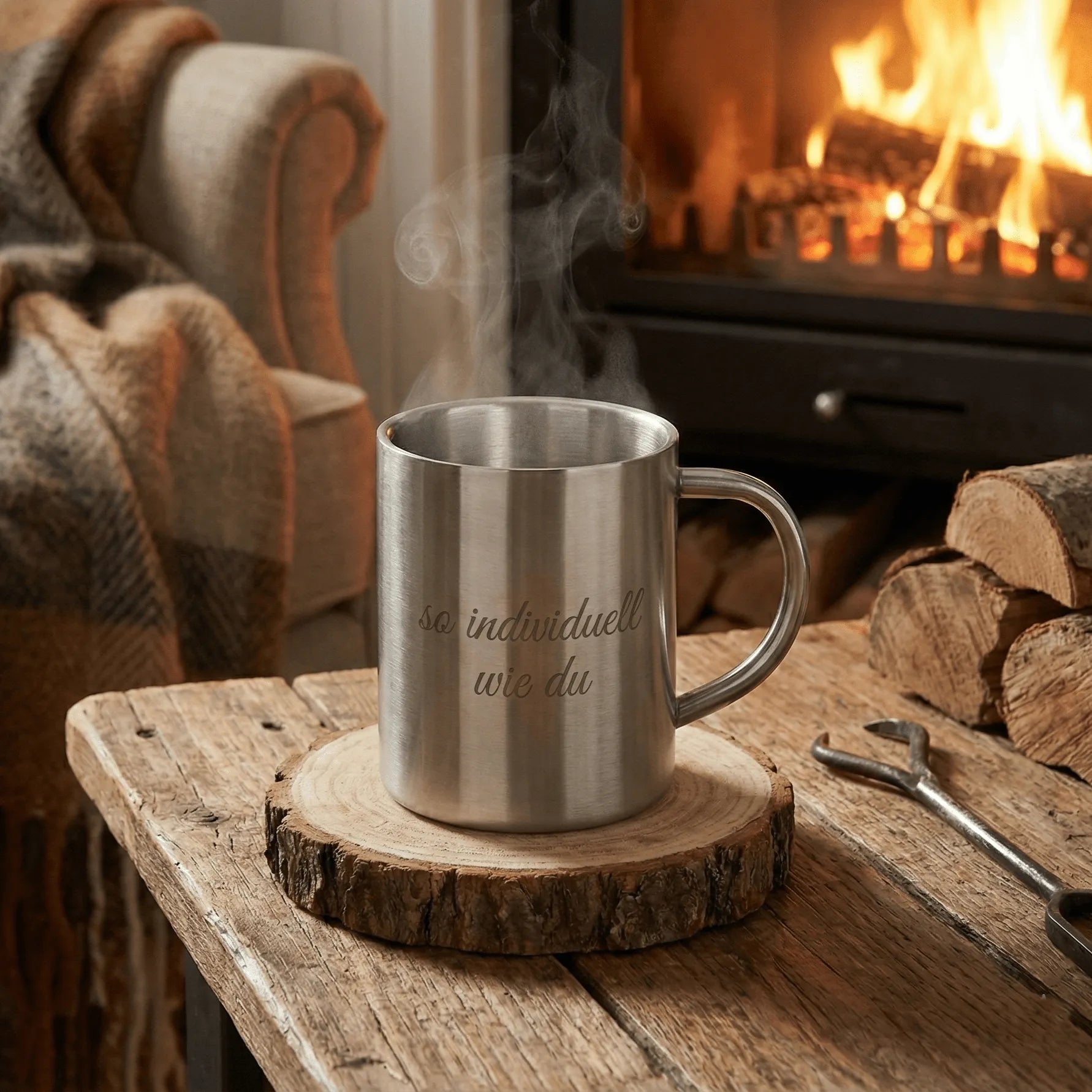 Edelstahlbecher mit Gravur | 0,3l Thermobecher matt/gebürstet-Edelstahlbecher