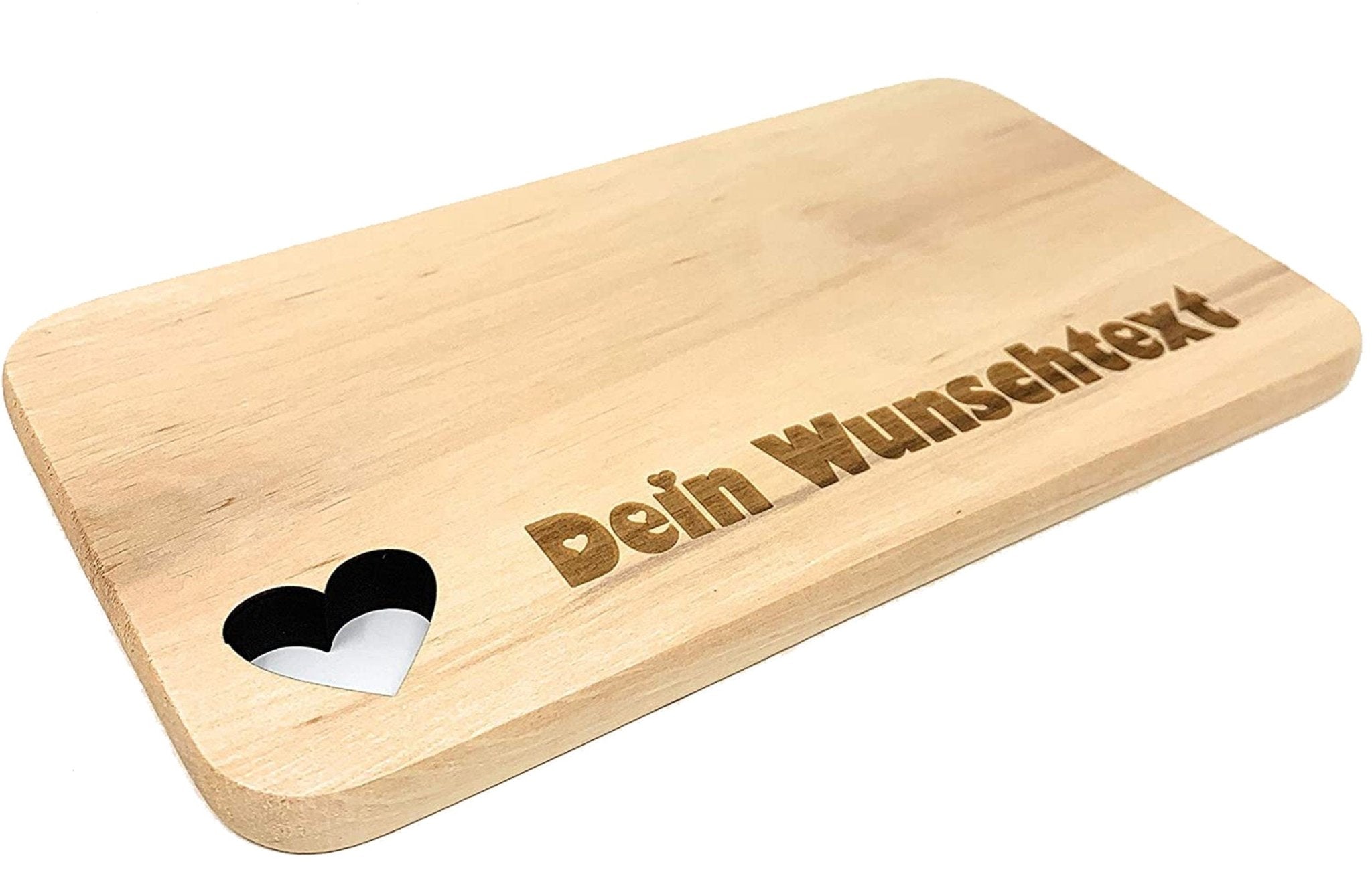 Frühstücksbrettchen aus Erle massiv mit Herzausschnitt und Gravur (Wunschgravur)