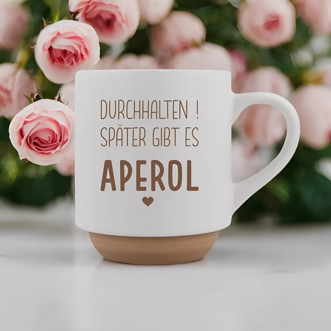 Motivation Kaffeetasse 300ml – „Durchhalten, später gibt’s Aperol!“