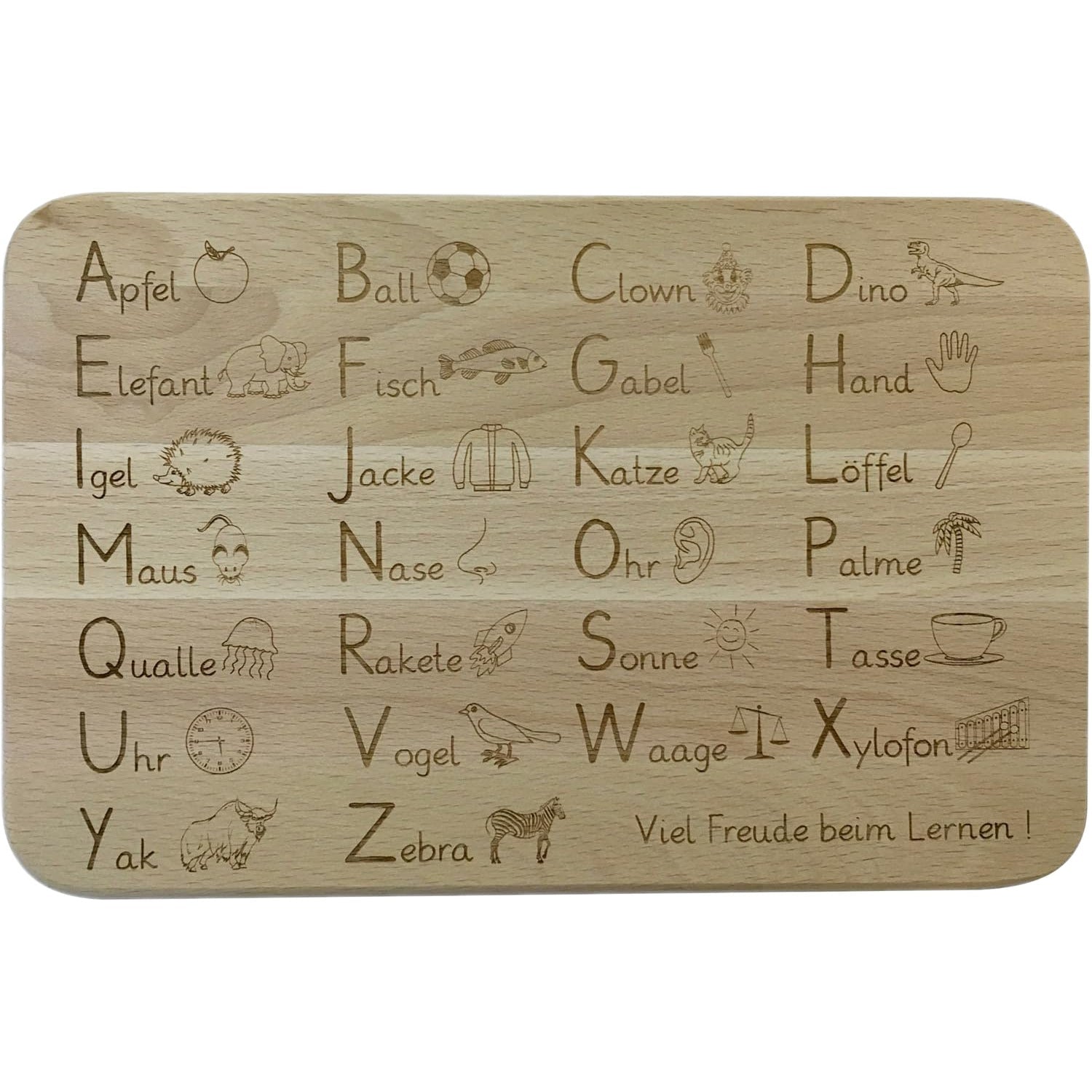 ABC Frühstücksbrett aus Buche Holz zum Lernen - Laser Tattoo - exklusive Lasergravuren e.K.