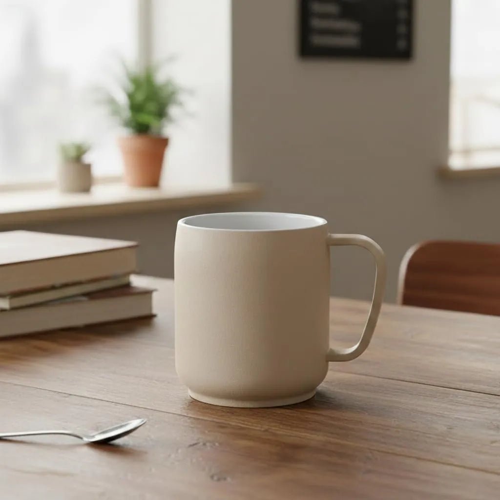 beiger Thermobecher 350 ml mit Keramik - Innenbeschichtung | Doppelwandige Isolier - Tasse - Laser Tattoo - exklusive Lasergravuren e.K.