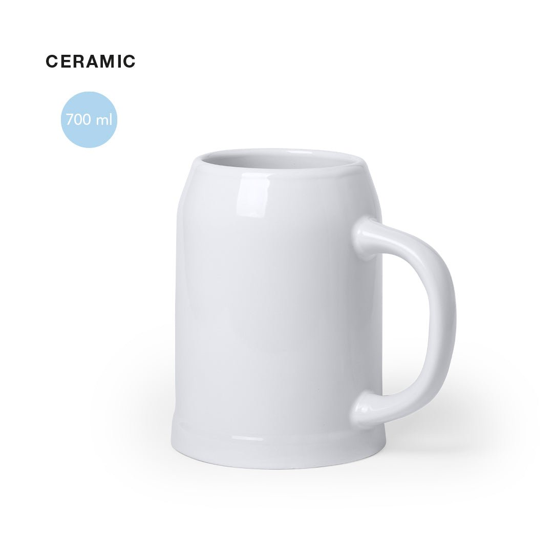 Bierkrug 700ml mit Wunschgravur, Keramik hellgrau - Laser Tattoo - exklusive Lasergravuren e.K.