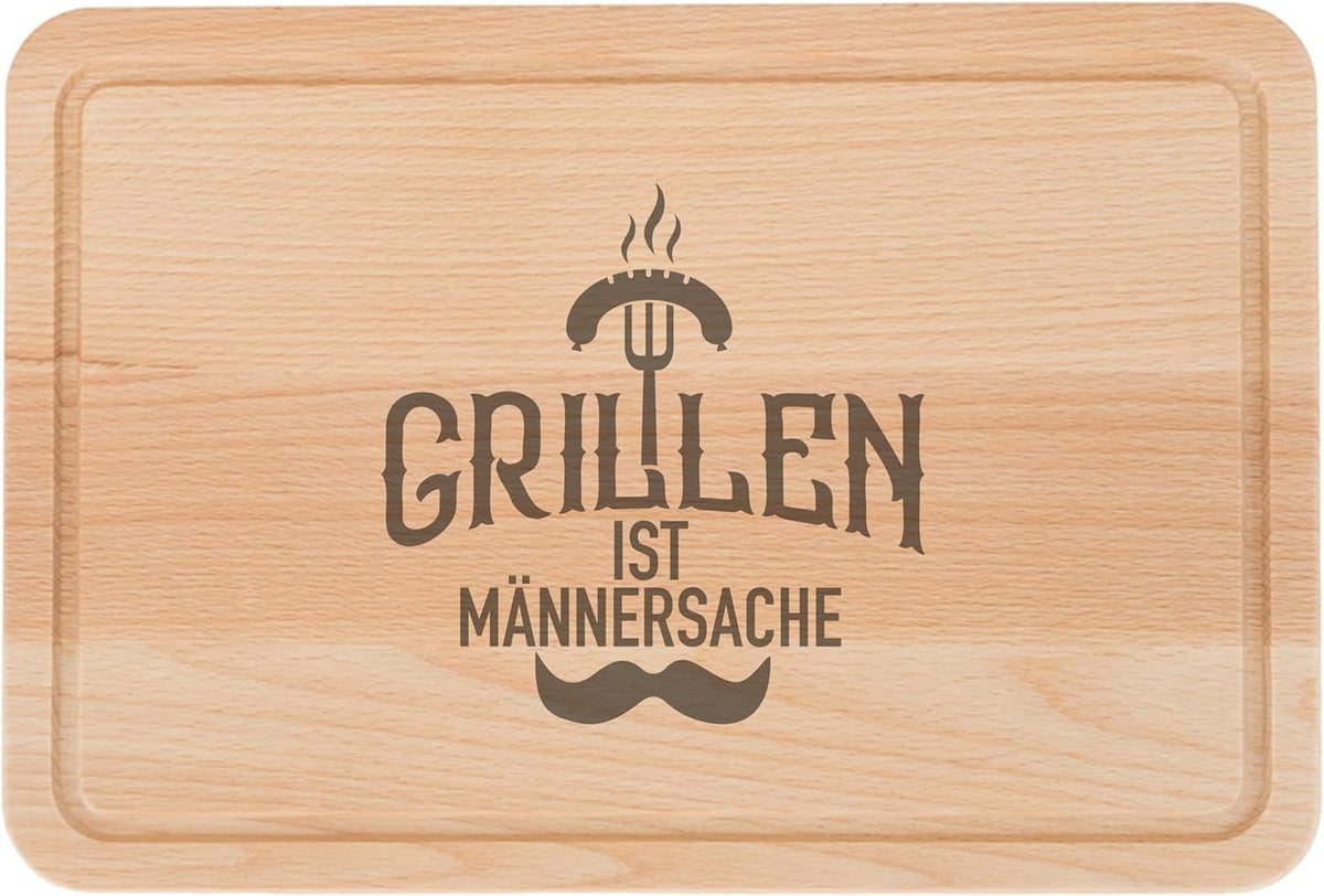 Brotzeitbrett aus Buchenholz mit Gravur „Grillen ist Männersache“ | 30×20×1,5 cm - Laser Tattoo - exklusive Lasergravuren e.K.