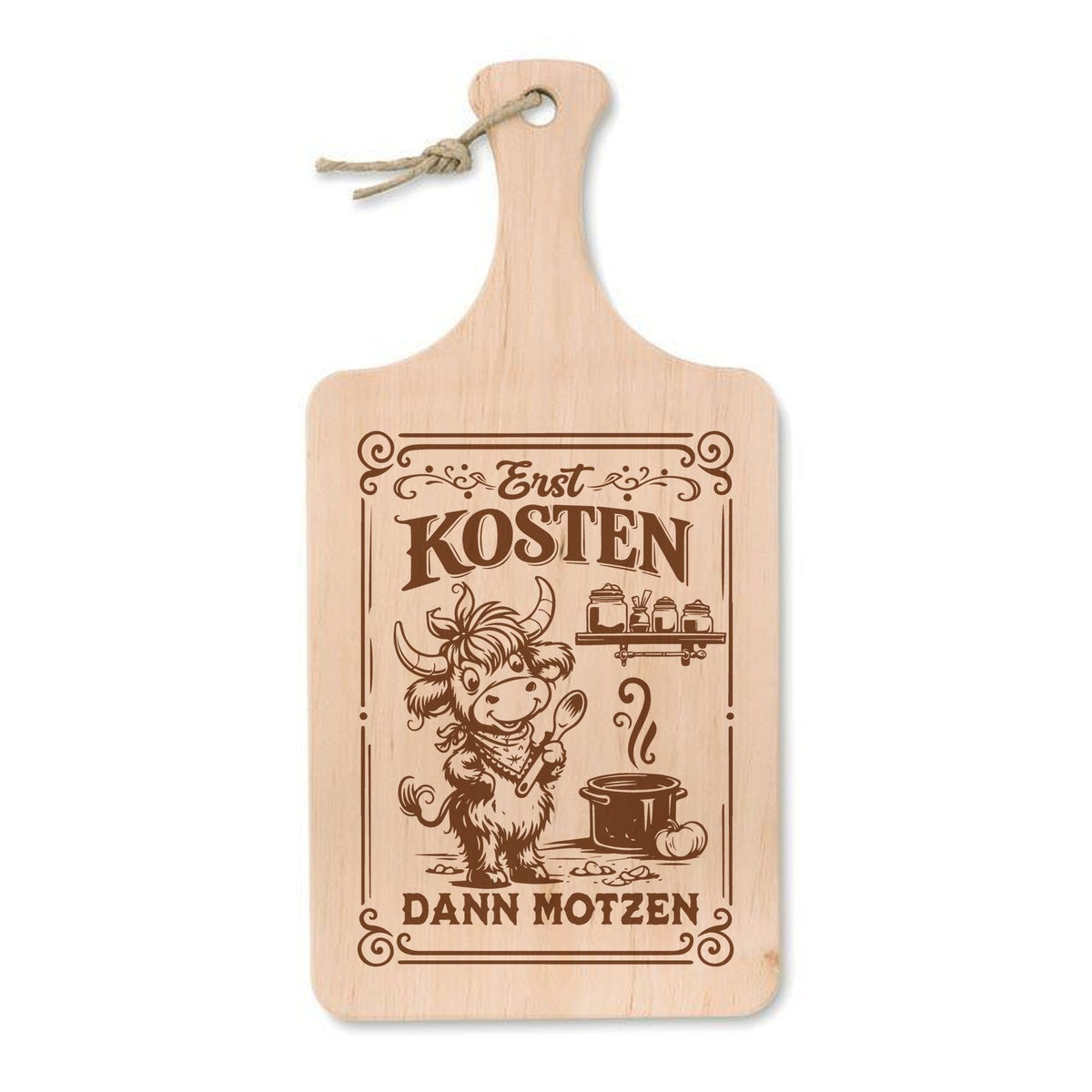 „Erst kosten, dann motzen“ – Schneidebrett mit Gravur, Erle 37 × 18 cm - Laser Tattoo - exklusive Lasergravuren e.K.