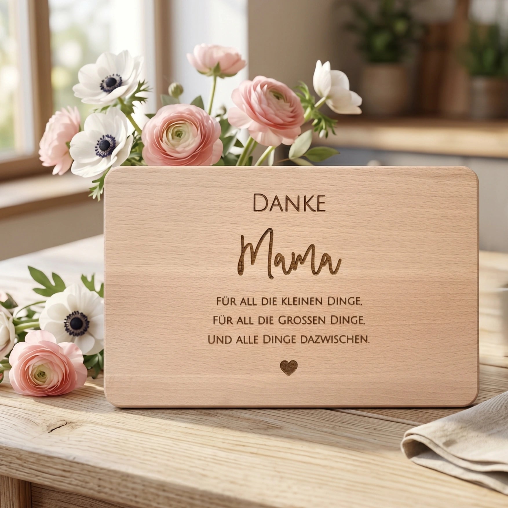 Frühstücksbrettchen mit Gravur „Danke Mama / Danke Papa" – Buchenholz, 22 × 14 × 1 cm - Laser Tattoo - exklusive Lasergravuren e.K.