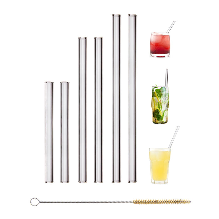 Glas-Trinkhalme 6er Set mit Wunschgravur (2× 15/20/23 cm) - Laser Tattoo - exklusive Lasergravuren e.K.