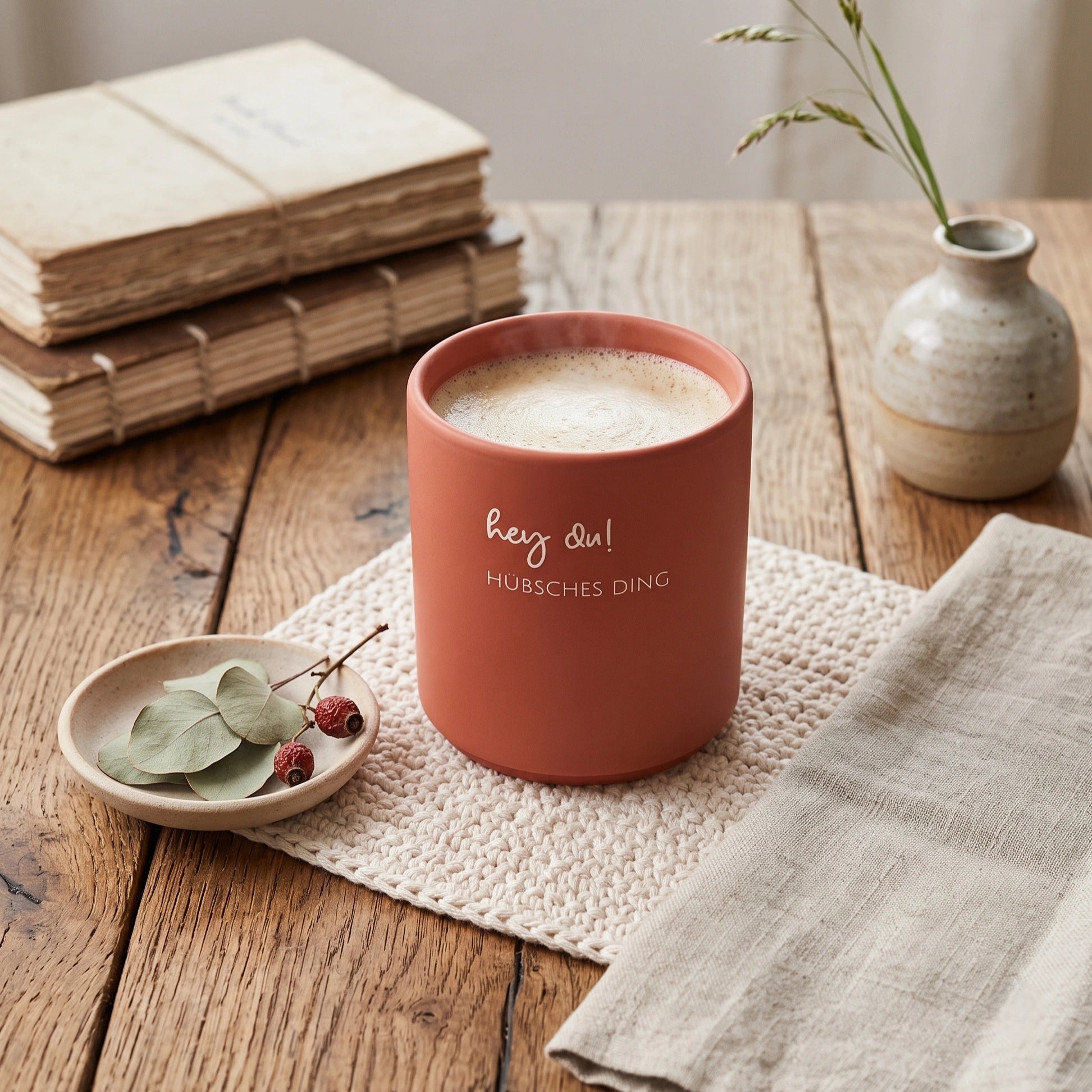 Kaffeetasse 240 ml graviert, matt Terracotta, personalisiert - Laser Tattoo - exklusive Lasergravuren e.K.