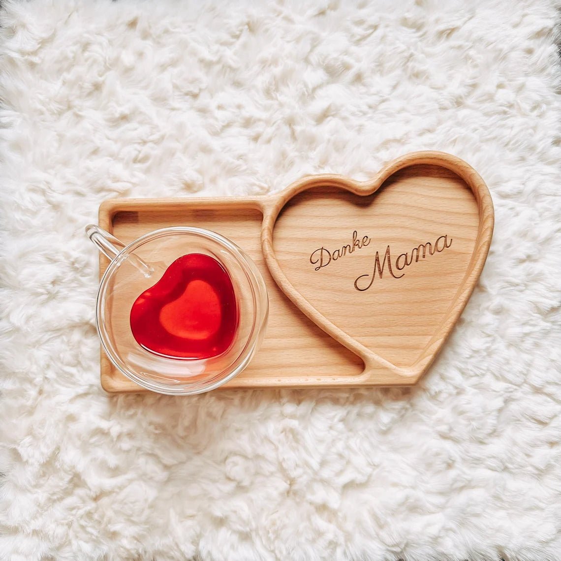 Servier - Schale aus Buchenholz mit Gravur – Tablett 30 x 18 cm – Herzdesign - Laser Tattoo - exklusive Lasergravuren e.K.