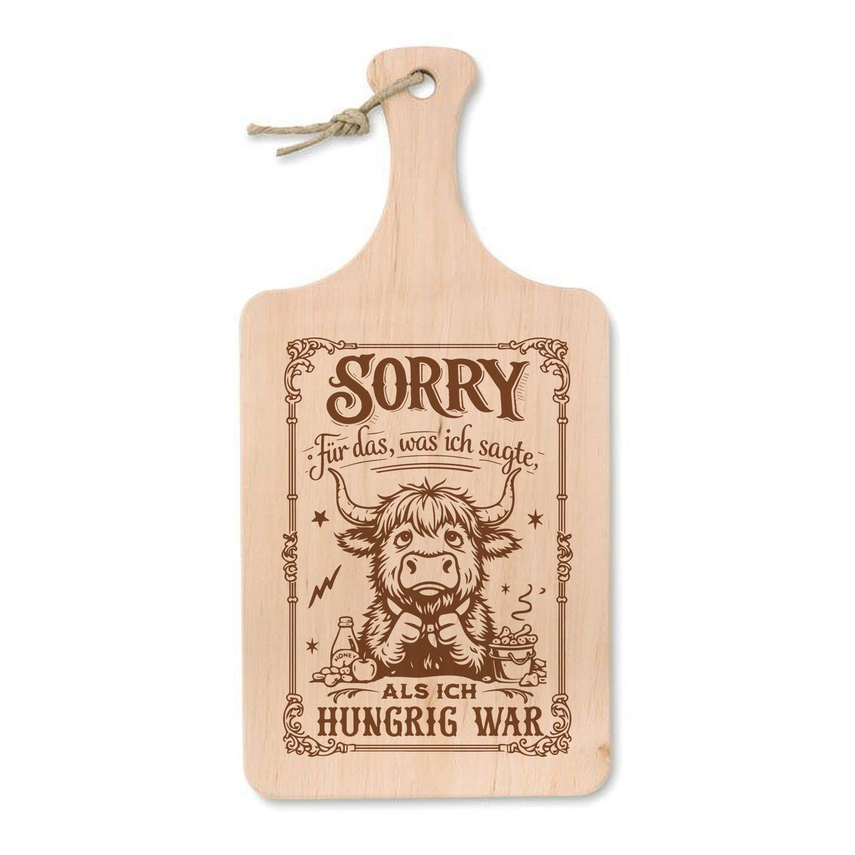 „Sorry für das, was ich sagte“ – Schneidebrett mit Gravur, Erle 37 × 18 cm - Laser Tattoo - exklusive Lasergravuren e.K.