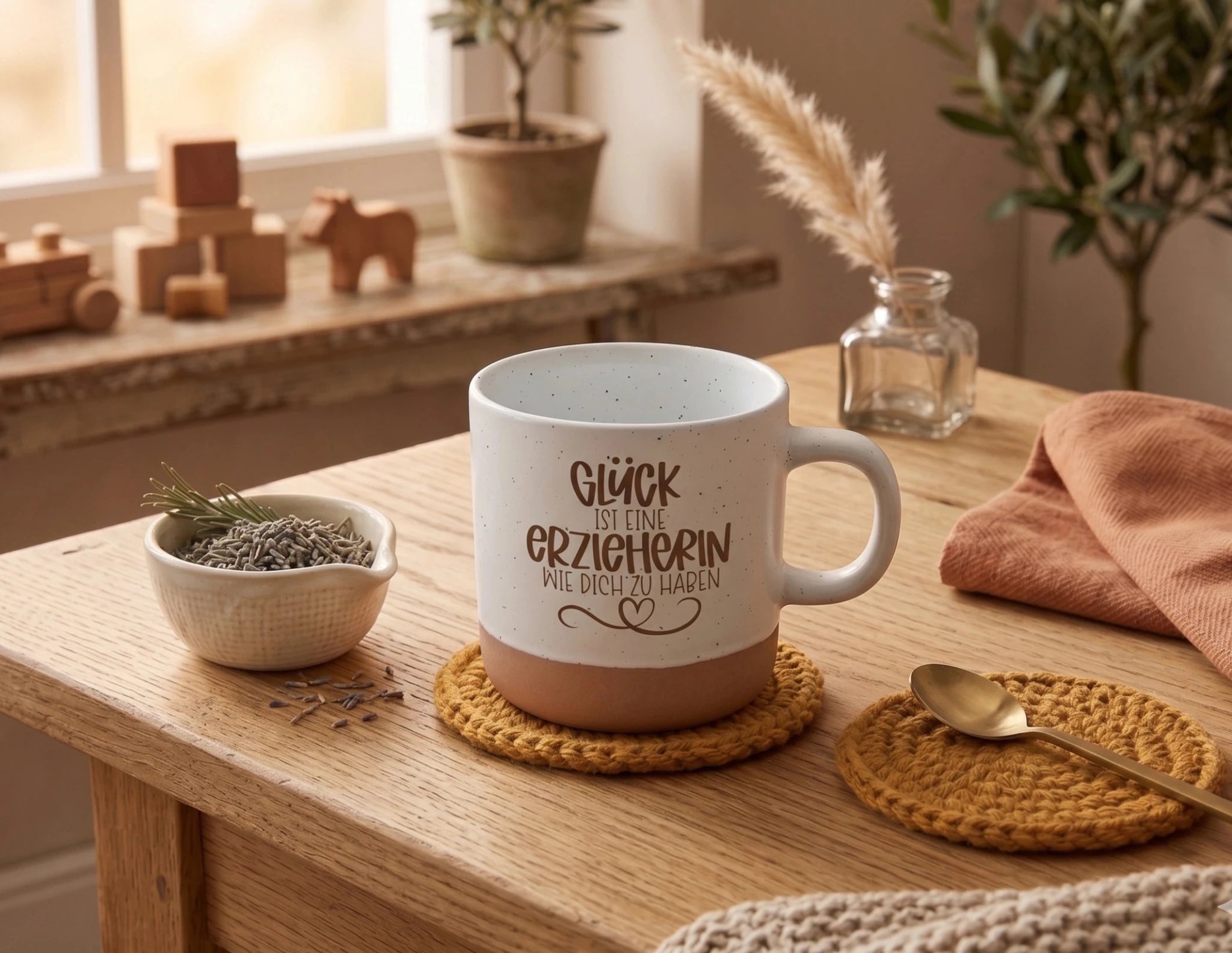 Tasse „Glück ist eine Erzieherin wie dich zu haben" – Geschenk mit Gravur, weiße Keramiktasse 360ml - Laser Tattoo - exklusive Lasergravuren e.K.