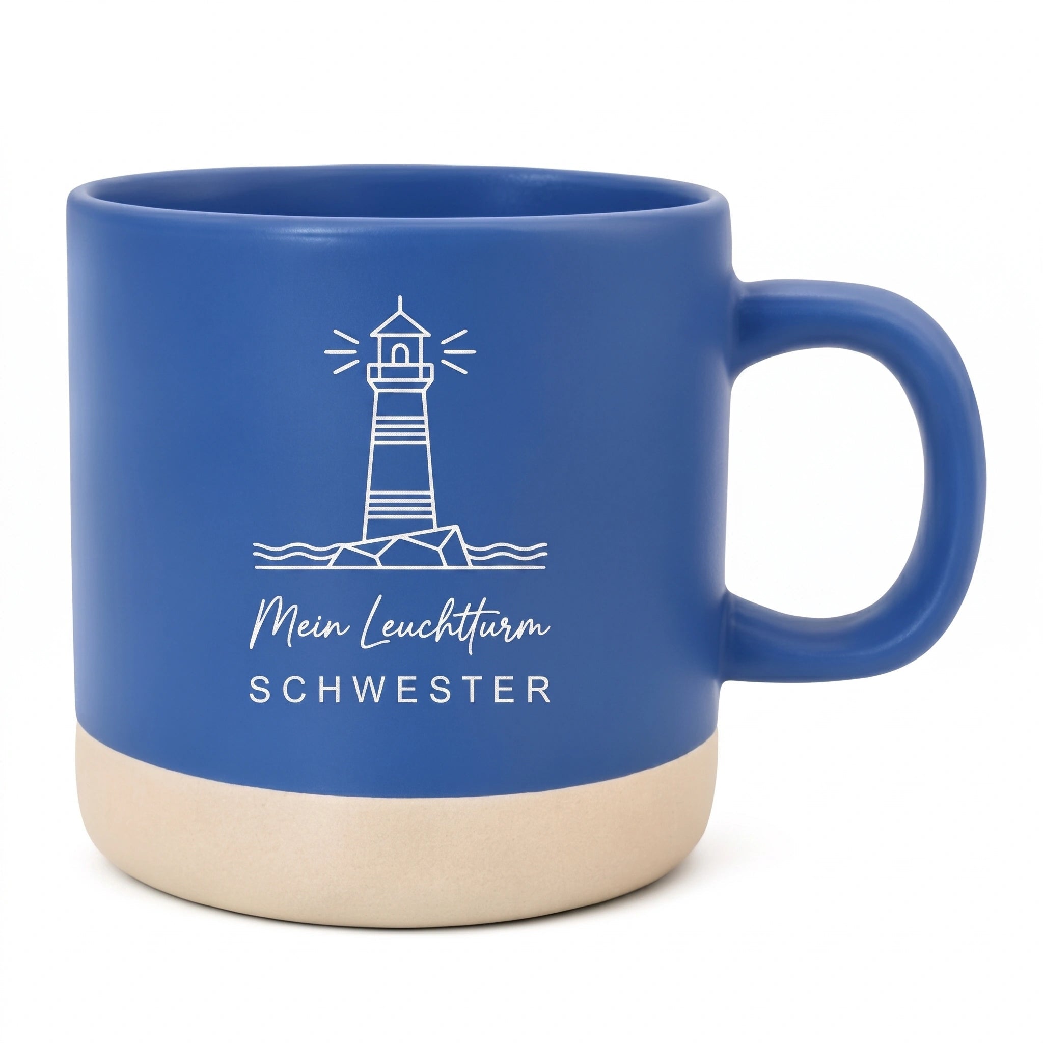 Tasse Mein Leuchtturm – Maritime Kaffeetasse Papa Mama Oma Opa Blau matt 350ml - Laser Tattoo - exklusive Lasergravuren e.K.