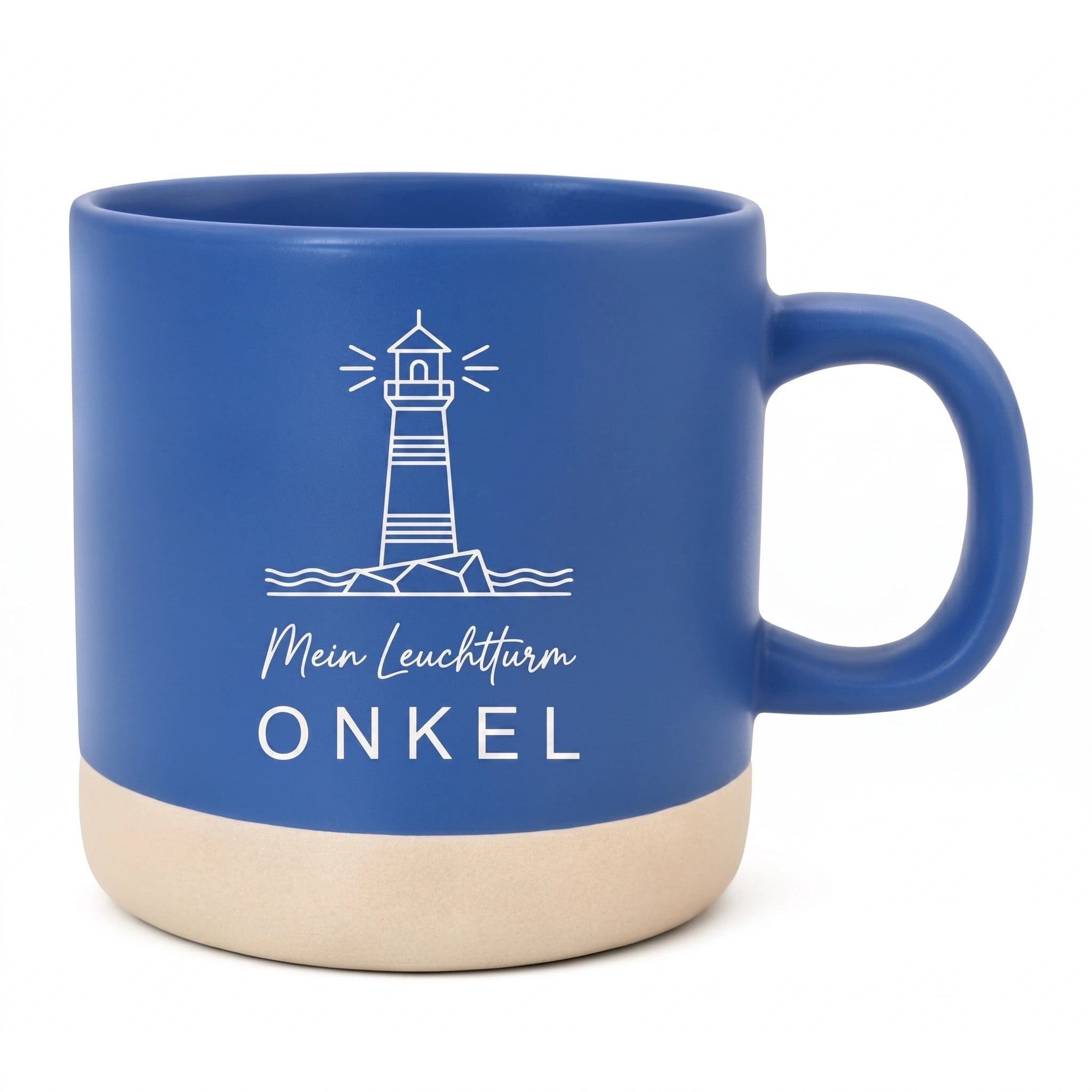 Tasse Mein Leuchtturm – Maritime Kaffeetasse Papa Mama Oma Opa Blau matt 350ml - Laser Tattoo - exklusive Lasergravuren e.K.