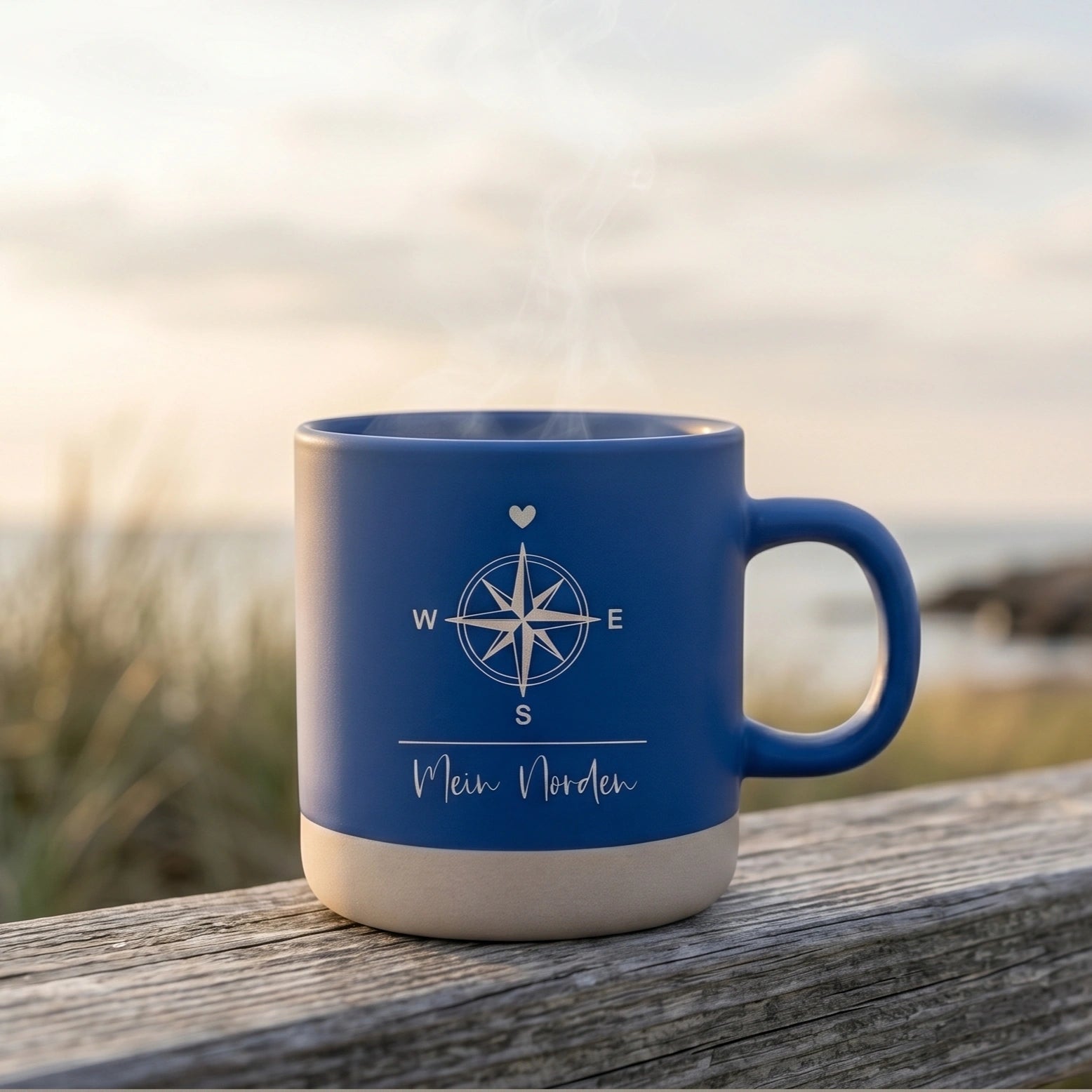 Tasse Mein Norden Kompass – Maritime Kaffeetasse Blau matt 350ml - Laser Tattoo - exklusive Lasergravuren e.K.