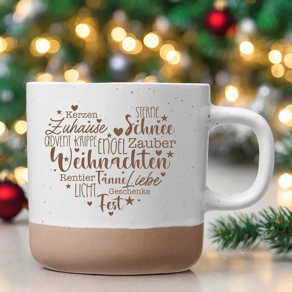 Weihnachts Tasse - Wortherz auf Keramik Tasse mit 360ml - Laser Tattoo - exklusive Lasergravuren e.K.